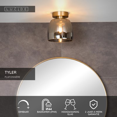Lucide TYLER - Plafonnière Badkamer - Ø 16,1 cm - 1xG9 - IP44 - Mat Goud / Messing